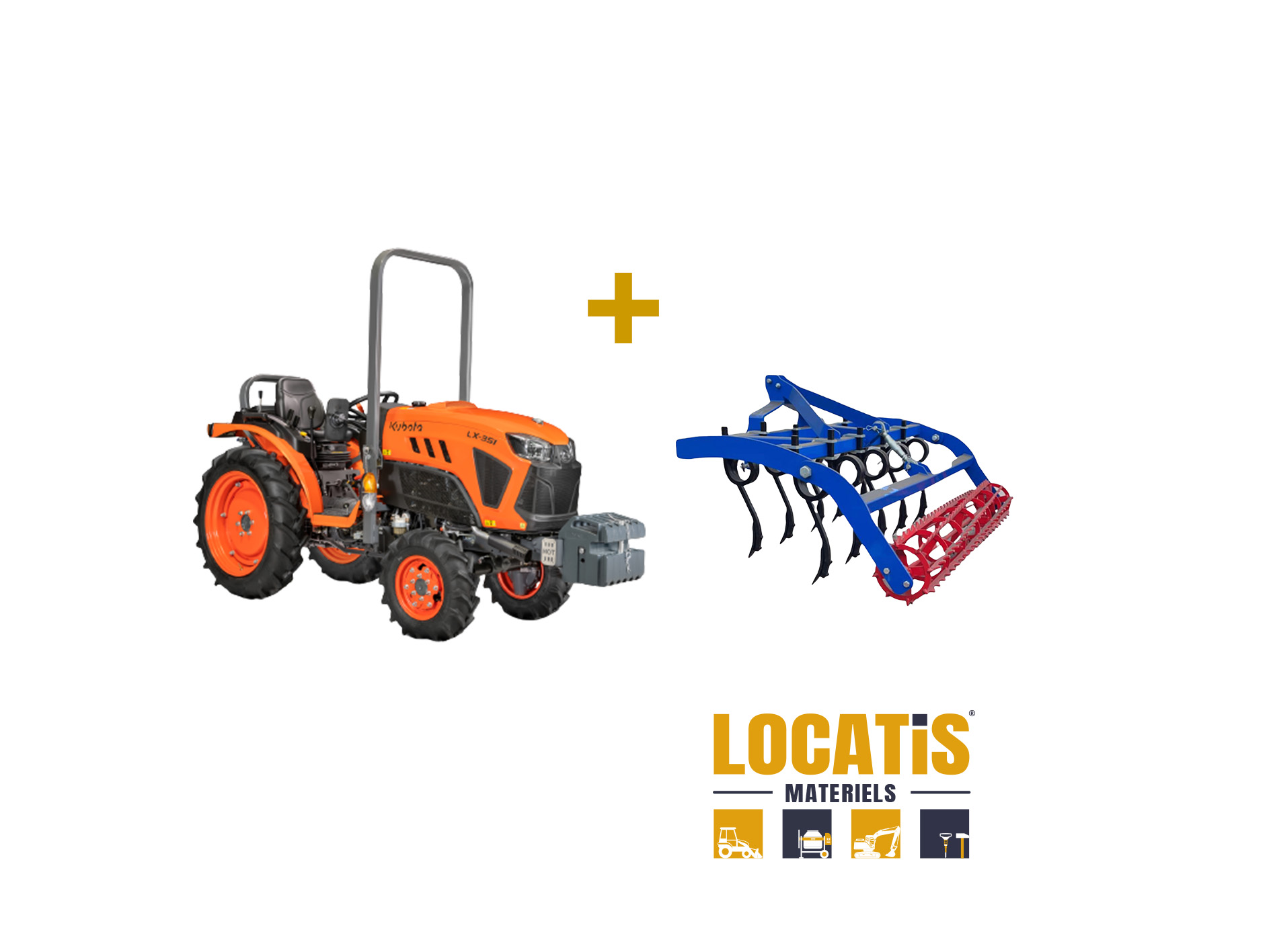 Tracteur 35 CV équipé d'un cultivateur 11 dents